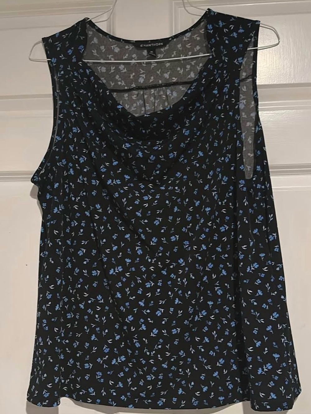 STITCH FIX Black & Blue Floral Sleeveless Drape Neck Top